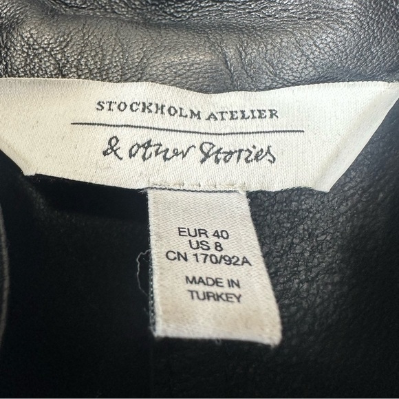 & Other Stories Structured Leather Collard Midi Dress Black 8 Vamp Goth Witchy - Picture 9 of 16